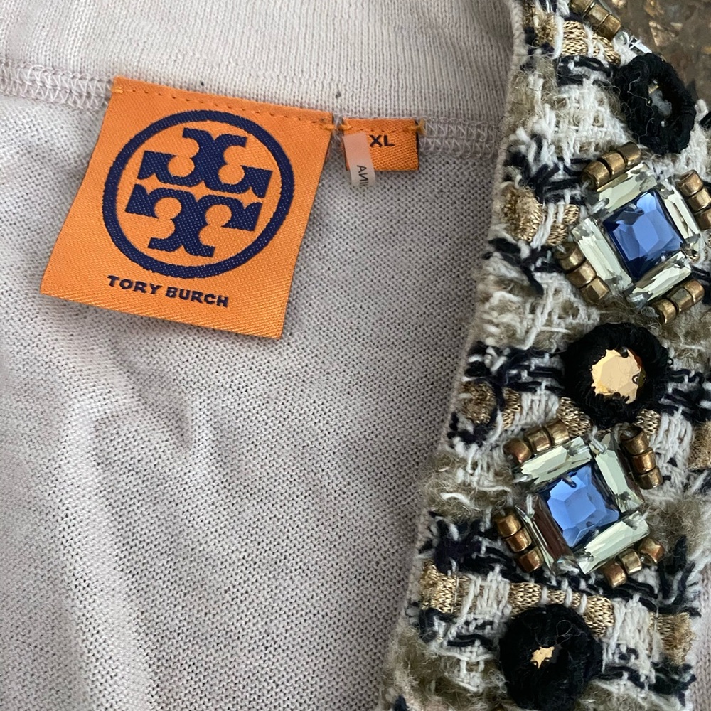 Tory Burch Embellished Knit with Blue and Gold Accents